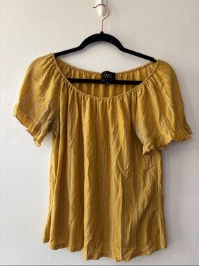 W5 Mustard Peasant Blouse with Dotted Stripe